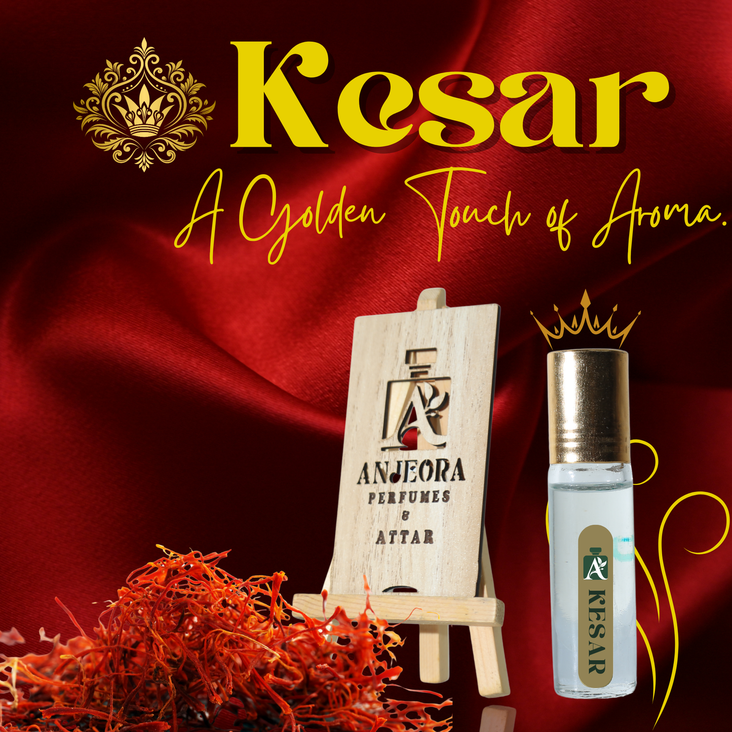 Kesar – Saffron Majesty in a 6ml Wooden Gift Box by Anjeora Fragrance