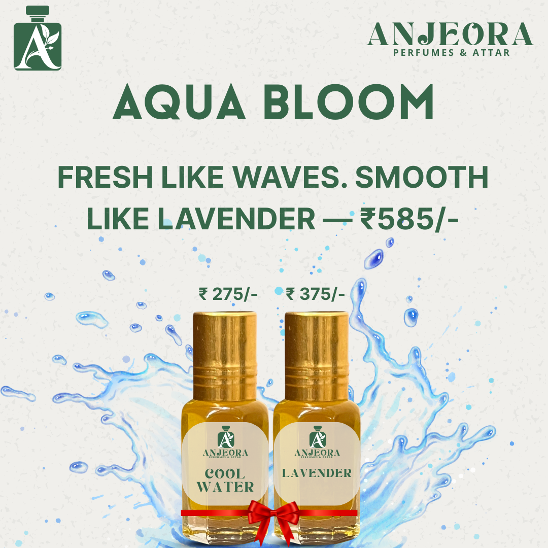 Glam6 Cool Serenity fragrance set with elegant bottles of Aqua Bloom Lavender and Water scents