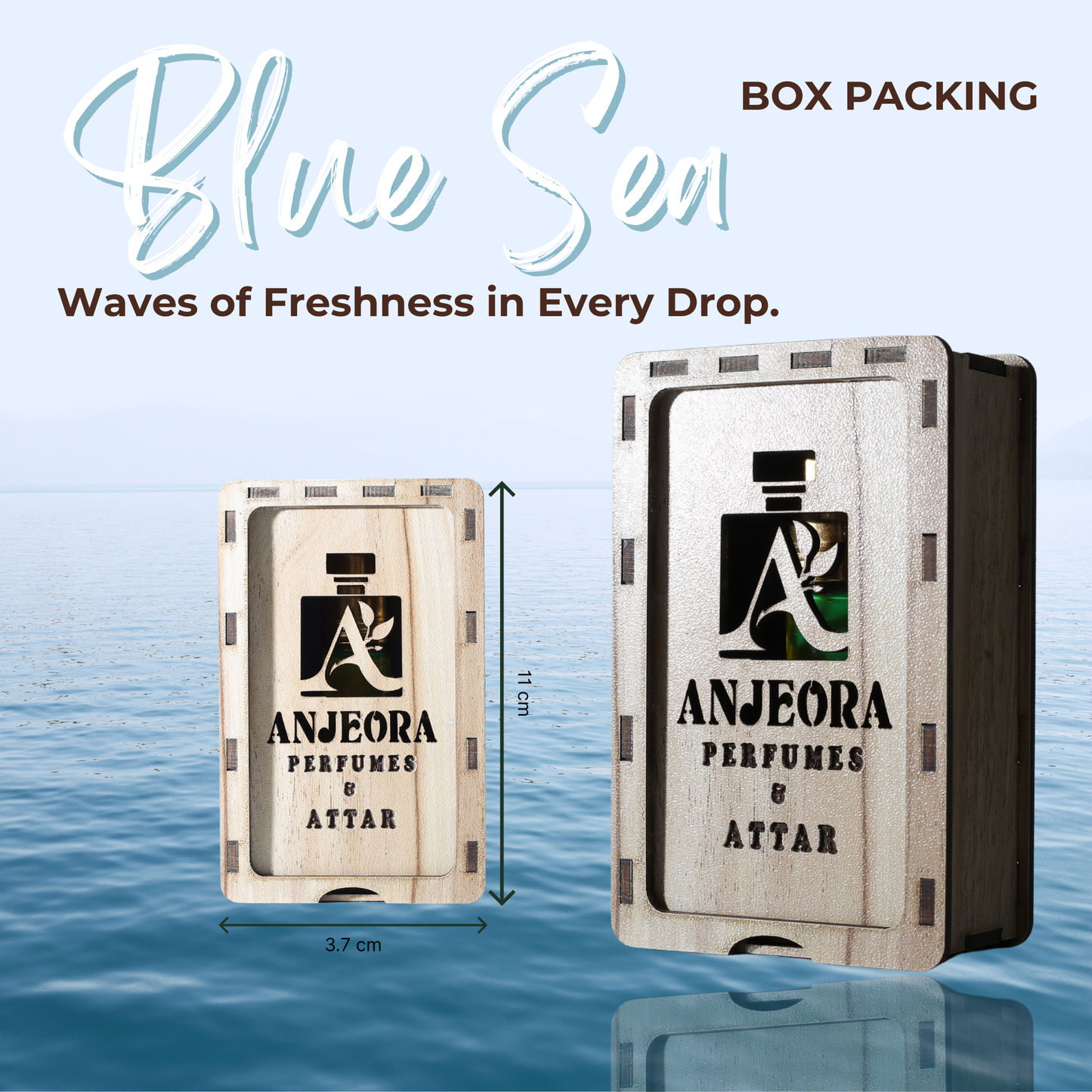 Blue Sea – Marine Serenity in a 6ml Wooden Gift Box by Anjeora Fragrance
