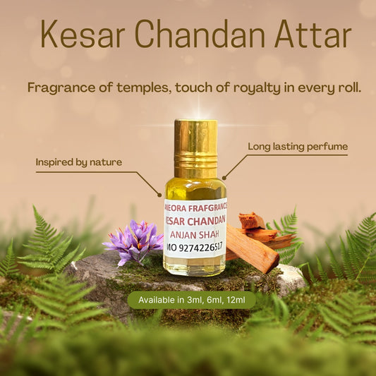 Pure Kesar Chandan Attar | Natural Saffron & Sandalwood Perfume Oil | Alcohol-Free, Long-Lasting Fragrance for Men & Women – [3ml / 6ml / 12ml] Roll-On Bottle