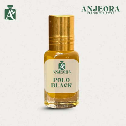 Anjeora Polo Black Attar roll-on bottle with elegant packaging for long-lasting fragrance